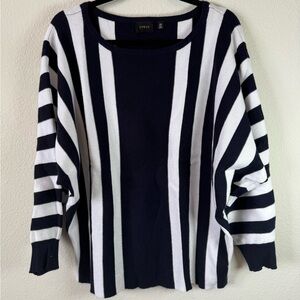Cyrus Plus Size 3X Navy & White Striped Ribbed Knit Top Dolman Sleeve Stretch
